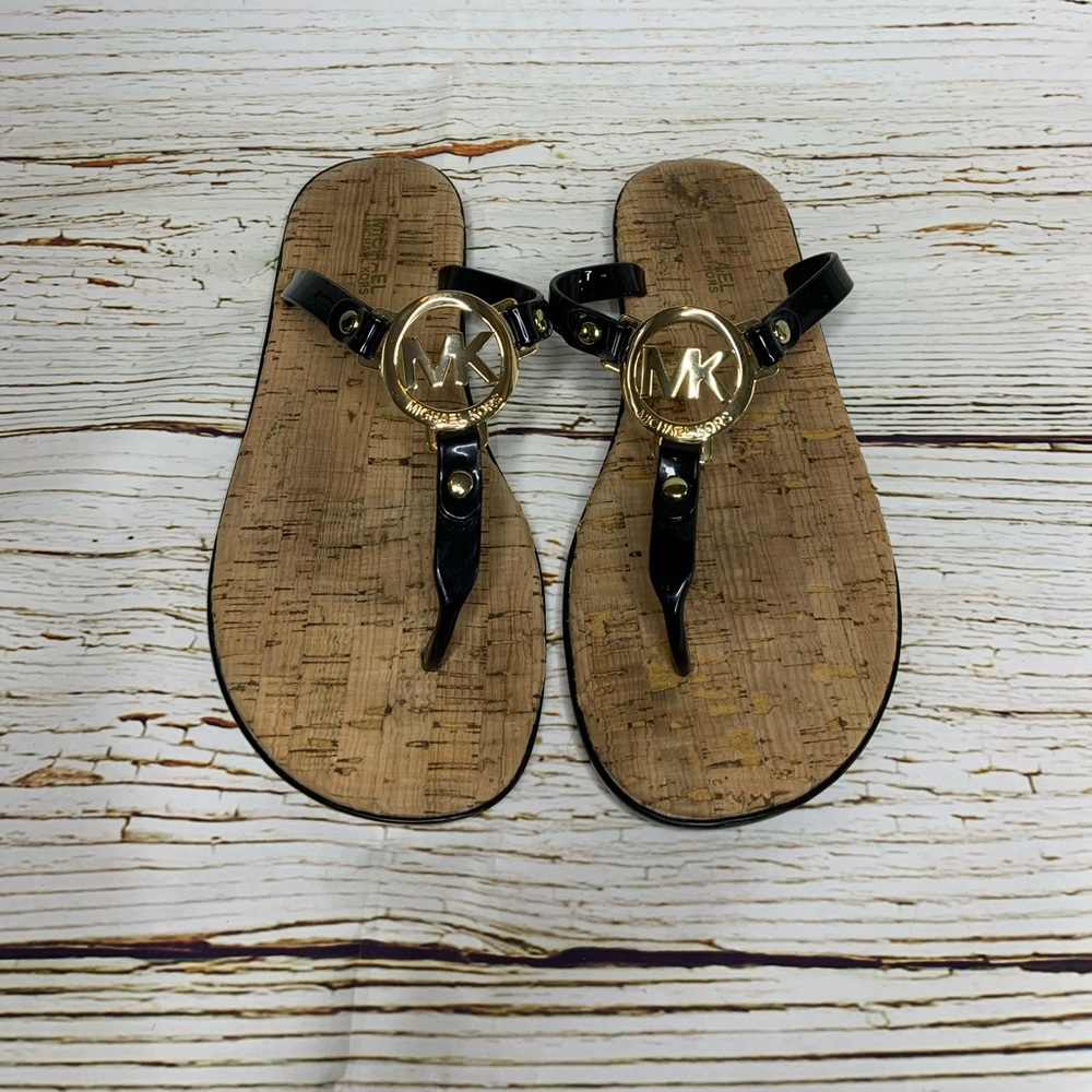 Michael Kors Black & Gold Flip Flops